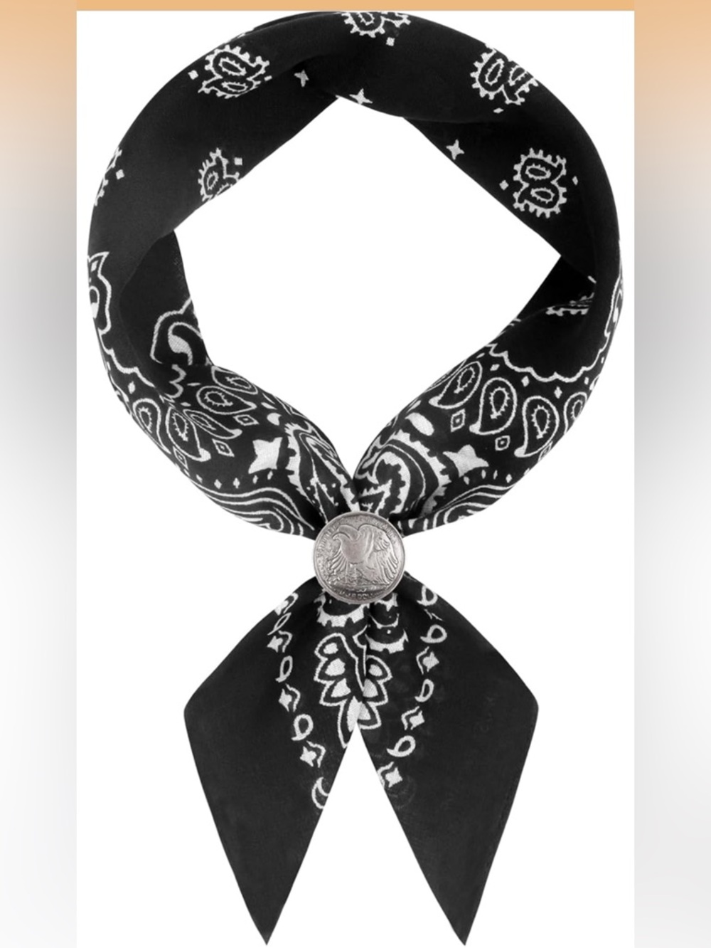 Anthropologie Black & White Paisley Bandana Scarf with Silver Concho
